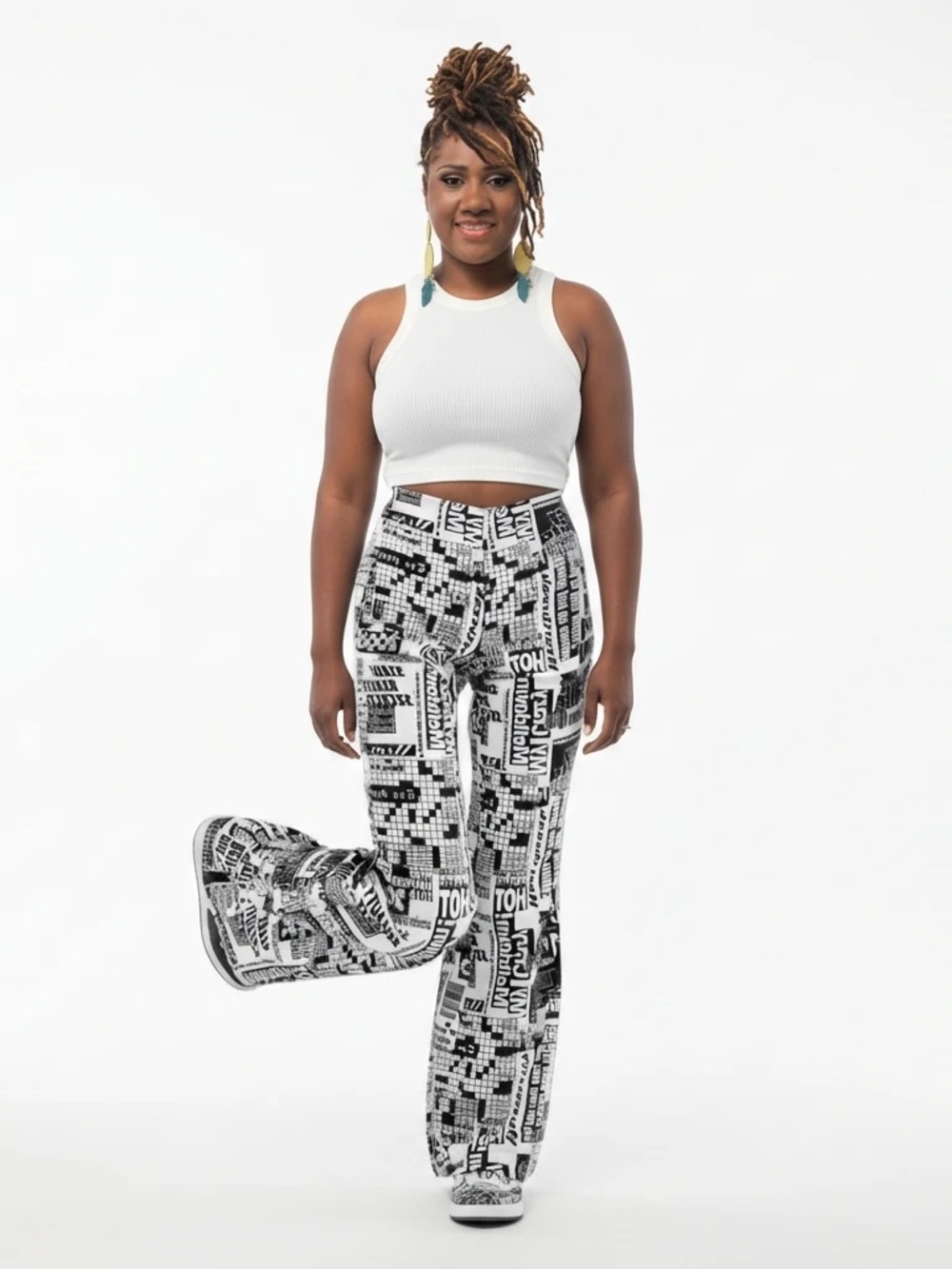 Urban Outfitters Black & White Graphic Wide-Leg Pants